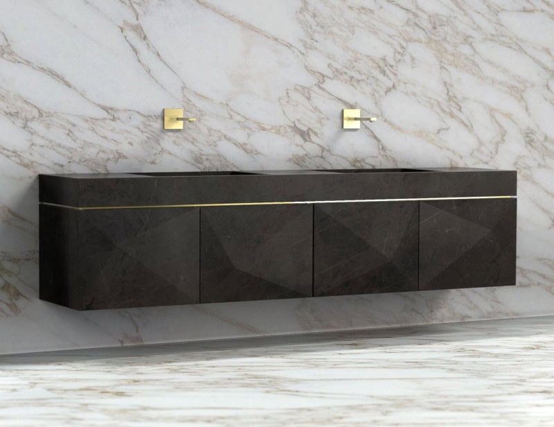 Punta Due contemporary Italian basin sink with black Pietra Grey marble